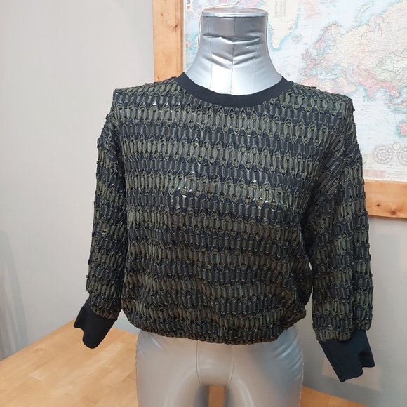 ZARA WB Collection Long-Sleeved Top blend of Army Green/Black Women's Small - Picture 1 of 12